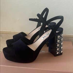 Miu Miu Navy Platform Crystal Heels
